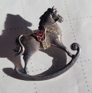 Sterling 925 Silver Rocking Horse Pin Accent with Red and White Details